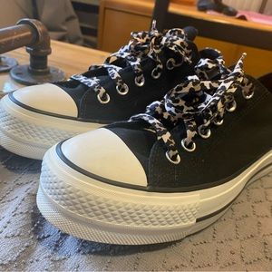 Black and Leopard Print Platform Converse